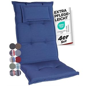 gardisun Tuinstoelkussens, hoge rugleuning met hoofdeinde, extra dikke stoelkussens, made in Europe, ideale kussens voor hoge rugleuning, kussens met extra hoog comfort, set van 4, blauw