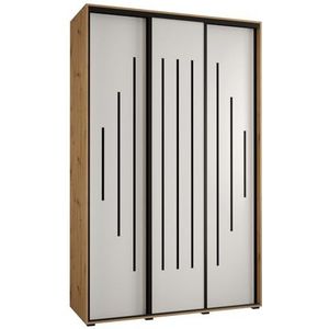 MEBLE KRYSPOL Davos 8 160 Kledingkast met drie schuifdeuren voor slaapkamer - Moderne opbergkast, kledingroede en planken - 235,2x160x45 cm - Artisan White Zwart