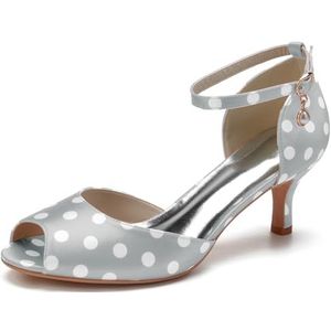 SYDZSW Stippen Naald Bruidsschoenen Hoge Hakken Satijn Sandaal Bride 35-43, Zilver, 43 EU