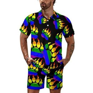 Gay Bear Pride Paw Poloshirt voor heren, set met korte mouwen, trainingspak, casual strandshirts, shorts, outfit, L