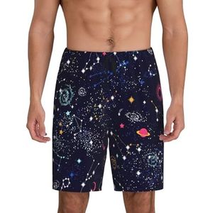 Heren Star Constellation Map Print Lounge Shorts Pyjama Bottoms Nachtkleding Shorts Kerst Shorts Losse Sportbroek, Zwart, XXL