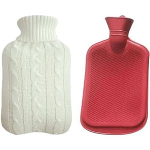 Warmwaterkruik 2000 ml grote warmwaterzak met hoes voor grils winter pluche hand- en voetwarmer -proof waterfles hoes voor warmwater warmwaterzak (witte set)