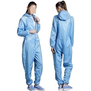 Antistatische Eliminator, Unisex beschermende overalls Schone kleding Kap Stofdichte statische kleding Cleanroomkleding Schilderwerk Overalls(Blue,L)