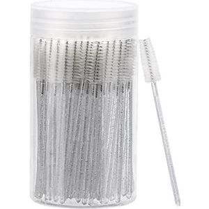 100 stuks wimperborstel, mascara-toverstaf, make-up applicators kits voor wimperverlengingen, wenkbrauwborstel met container (roze, zwart)