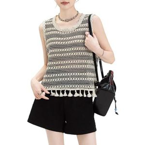 GKEIOSHQIL Dames Mouwloze Gebreide Trui Tanktops Hollow Out Stripe Tassel Zomervesten Top,Grijs,L