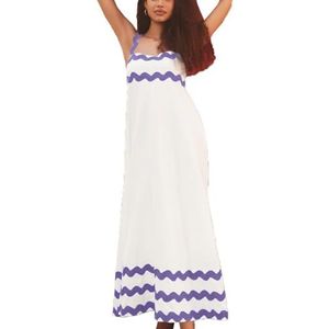 Dames zomer maxi-jurk casual boho mouwloze spaghettibandjes gesmokte lange strandzonjurken(Color:Purple White B,Size:Medium)