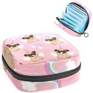 Maandverband Opbergtas, Menstruatiecup Pouch Tampon Bag, Menstruatie Pads Houder Organizer voor Vrouwen Meisjes, Pug Hond Roze Puppie