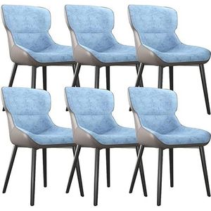 GEIRONV Eetkamerstoel set van 6, met ergonomische rugleuning en koolstofstalen metalen poten moderne lederen salonstoelen uit het midden van de eeuw Eetstoelen (Color : Blue, Size : 85 * 48 * 40cm)