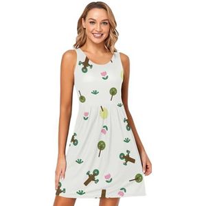 LI ZHI XIN Dames Zomerjurken Ronde Hals Casual A-lijn Mouwloos Vest Jurken met Zakken Lentebloemen Tropische Boom, Meerkleurig, S