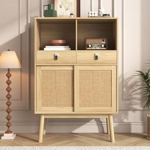 FAYICIC - Sideboard - Houtlook - Echt Rotan Vlechtwerk - 4 Deuren
