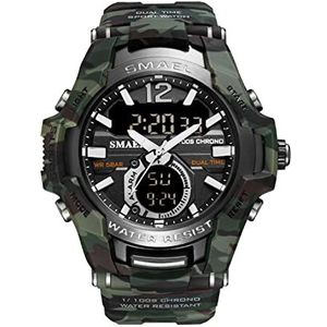 Militaire horloges voor mannen, 5 atm waterdichte analoge digitale dubbele wijzerplaat polshorloge, LED -achtergrondverlichting multifunctionele mannen horloge, met dagdatum,Camouflage army green