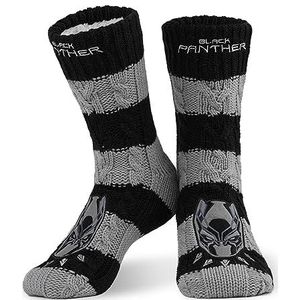 Marvel Pluizige Sokken, Heren pantoffelsokken, Zwart, Panther Thor, Warme Gebreide Sokken (Zwart/Grijs)