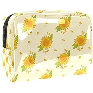 Waterdichte make-up zakje geel zonnebloem blauw en wit streep patroon make-up tas organizer reizen rits toilettas kleine cosmetische tas schoonheid tas voor tieners meisjes vrouwen, MultiColor 08,