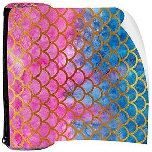 Potlood Case Pen Tas Houder met Rits Coin Organizer Tassen Make-up Cosmetische Pouch voor Vrouwen Tiener Meisjes Jongens Kinderen, Zeemeermin Schaal Roze Blauw