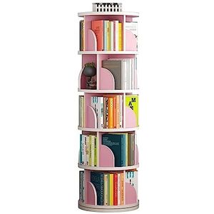 Boekenkasten 360 ° roterende boekenplank massief houten staande boekenkast 3/4/5/6 lagen boekenrek ruimtebesparende boekenplanken roze Ruimtebesparend