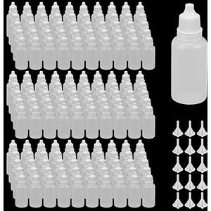 JAPCHET 100 stuks 20 ml plastic druppelflesjes, lege oogdruppelfles met dop en trechter, witte knijpbare fles voor oogdruppels, etherische oliën