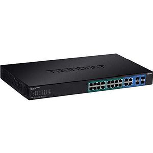 TRENDnet TPE-1620WS 16-poorts Gigabit Web Smart PoE+ Switch, 16 x Gigabit PoE+ poorten, 4 x gedeelde Gigabit poorten (RJ-45 of SFP), VLAN, QoS, LACP, IPv6 ondersteuning, 185 W PoE-totaal vermogen
