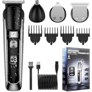 elestyle Baardtrimmer voor heren, all-in-one trimmer, baardtrimmer, neushaartrimmer, haartrimmer, USB-oplaadbaar, elektrisch scheerapparaat met 3 scheerkoppen, 4 opzetkammen