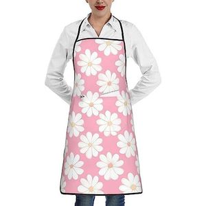 yefan Camellia patroon schort, keuken kookschort, chef-kok schort waterdicht verstelbaar, zacht, 1 zak in het midden, &Unisex, Wit, Eén maat