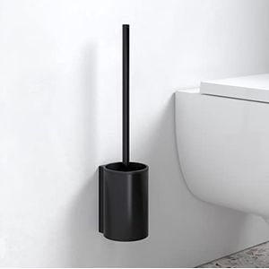 KEUCO Toiletborstelset van metaal zwart mat gepoedercoat en kunststof grijs, wandmontage, wc-borstel met houder voor badkamer en gastentoilet, wc-borstel, plan selectie