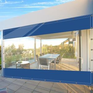 PVC dekzeil scheidingsgordijnen met ingestanste ringen, 0,5 mm dik, doorzichtig zijzeil voor tuinhuisjes, pergola's, balkons, tuinen, garages, 5,5 x 8,4 m (h x l), blauwe kleur