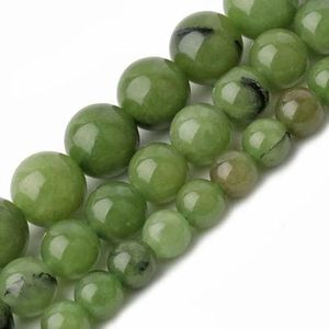 Natuurlijke stenen, groene agaat, jade, jaspis, tijgeroog, ronde kralen, losse kralen voor sieraden, armbanden, doe-het-zelf accessoires, 38,1 cm, Canadese jade 6 mm, ongeveer 61 stuks