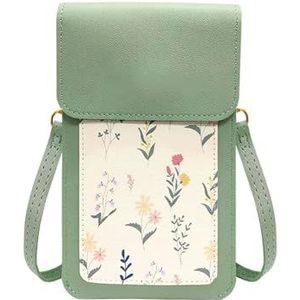 Dames Messenger Bag Touchscreen Telefoontassen PU-leer Schattig bloemmotief Vrouwelijke schoudertas Dames Crossbodytassen Handtassen (Size : Green)