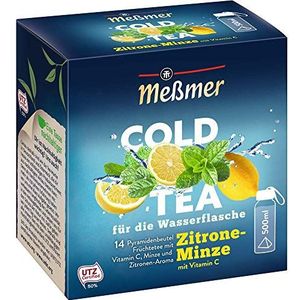 Meßmer Cold Tea citroenmunt, verlevendig je water met de sprankelende smaak, zonder suiker, zonder calorieën, alternatief voor suikerhoudende dranken zoals limonade of sap, 14 piramidezakken