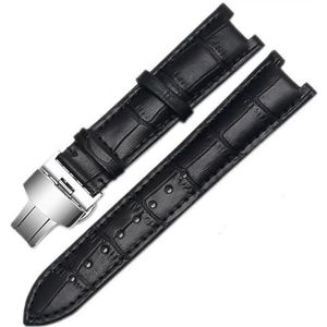 INEOUT Echt lederen horlogeband Compatibel met GC-polsband 22 * 13mm 20 * 11mm Gekerfde band met roestvrijstalen vlindergesp (Color : Black silver, Size : 22-13mm)