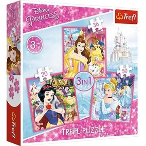 Trefl, Puzzel, Disney Princess, van 20 tot 50 elementen, 3 Sets, De betoverde wereld van prinsessen, voor kinderen vanaf 3 jaar