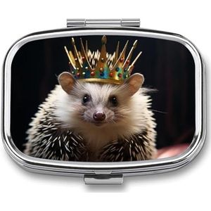 Pillendoos kroon met egel bedrukte rechthoekige medicijndoos 2 compartimenten medicijnkoffer voor zakportemonnee en reizen