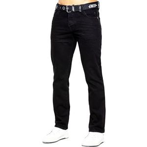 ﻿989Zé ENZO Herenbroek Regular Fit Werkbroek Jeans Met Riem EZ384 ZWART 34W / 30L
