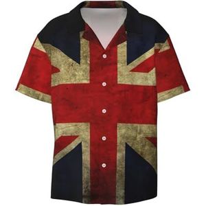 OdDdot Britse vlag print herenoverhemden atletisch slim fit korte mouw casual zakelijk overhemd met knopen, Zwart, L