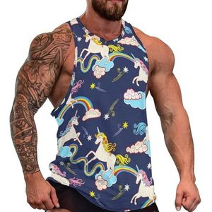 Eenhoorn Fantasy Regenboog Heren Tank Top Grafische Mouwloze Bodybuilding Tees Casual Strand T-Shirt Grappige Gym Spier