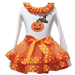 Petitebelle pompoenhoed wit L/S shirt oranje-witte punten Petal Rock Nb-8J 1-3 Jahre wit, oranje.