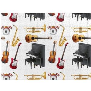 Muziekinstrument piano gitaar saxofoon puzzel 500 stukjes, houten puzzel, speelgoed, familiespel, wanddecoratie voor volwassenen en tieners