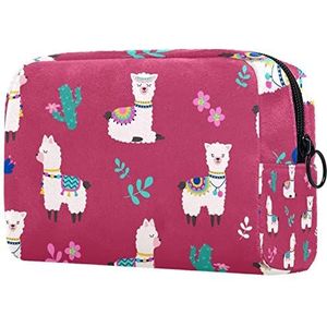 Roze Alpaca Cactus Leuke Cartoon Lama-print Reizen Cosmetische Tas voor Vrouwen en Meisjes, Kleine Make-up Tas Rits Pouch Toilettas Organizer, Meerkleurig, 18.5x7.5x13cm/7.3x3x5.1in, Mode