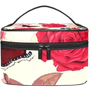 Butterfly Rose make-up organizer tas, reismake-up tas organizer case draagbare cosmetische tas voor vrouwen en meisjes toiletartikelen, Meerkleurig, 22.5x15x13.8cm/8.9x5.9x5.4in