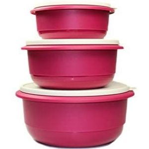 TUPPERWARE mengkom 1.0 L + 2,0 L + 3,5 L donker roze wit 38802