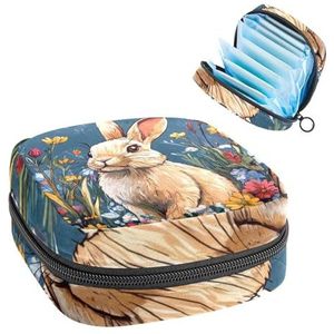 Paashaas Bloemen Achtergrond Maandverband Opbergtas, Grote Menstruatie Cup Pouch met Rits, Menstruatie Pads Bag Store Panty Liners Tampons voor Meisjes Vrouwen