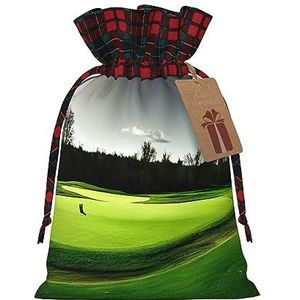 Groene golfbaan herbruikbare geschenktas-trekkoord kerstcadeau tas, perfect voor feestelijke seizoenen, kunst & ambachtelijke tas