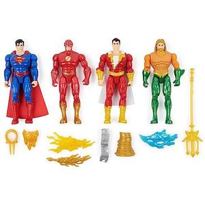 DC Comics, Actiefiguren, set van 4, Superman, The Flash, Shazam!, Aquaman figuren, accessoires, superhelden-kinderspeelgoed voor jongens en meisjes, vanaf 3 jaar