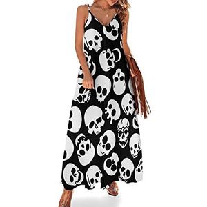 Happy Skull Head Sling Maxi-jurken voor dames, V-hals, casual, mouwloos, verstelbare riem, sexy lange jurk