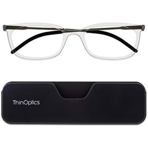 ThinOptics Connect Leesbril - Inclusief Magentic Telefoonhoesje - Unisex Heren Dames - Ultradun, Compact en Lichtgewicht Rechthoekige Bril (Transparant, 1.50)