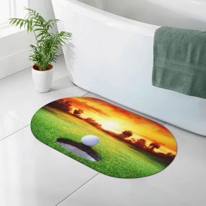 LAMAME Sport Golf Ball Sunset Tree printed Diatomiet zachte badmat Sneldrogende badmat Badkamer mat Deurmat
