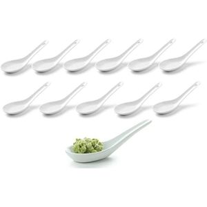 Aziatische rijstlepel, soep en opscheplepel van wit porselein, bijv. voor rijstschalen of voorgerechten, dessertlepel, restaurant, keuken, Aziatische lepel (12)