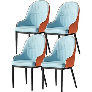 GEIRONV Moderne eetkamerstoelen set van 4, mat PU-leer rugleuning Woonkamerstoelen met metalen poten Eetkamerstoelen Keukenstoelen Eetstoelen (Color : Blue orange, Size : Black feet)