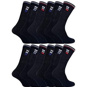 Sock Snob 12 paar katoenen sportsokken voor heren in wit en zwart, ademende gewatteerde crew sokken, Zwart, 40-45 EU