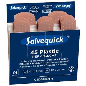 Salvequick 42037 bijpassende refills voor de dispenser, 45 pleisters, waterdicht 1,9 + 2,5 x 7,2 cm