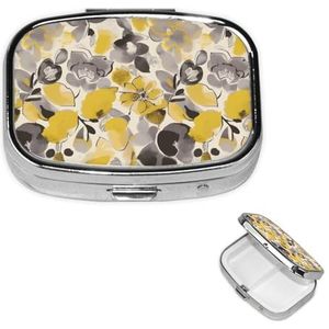 Vierkante Pillendoos Draagbare Metalen Pil Case 2 Compartiment Kleine Reizen Pil Organizer Geel Grijs Bloem Vitaminen Houder Organizer voor Portemonnee Pocket